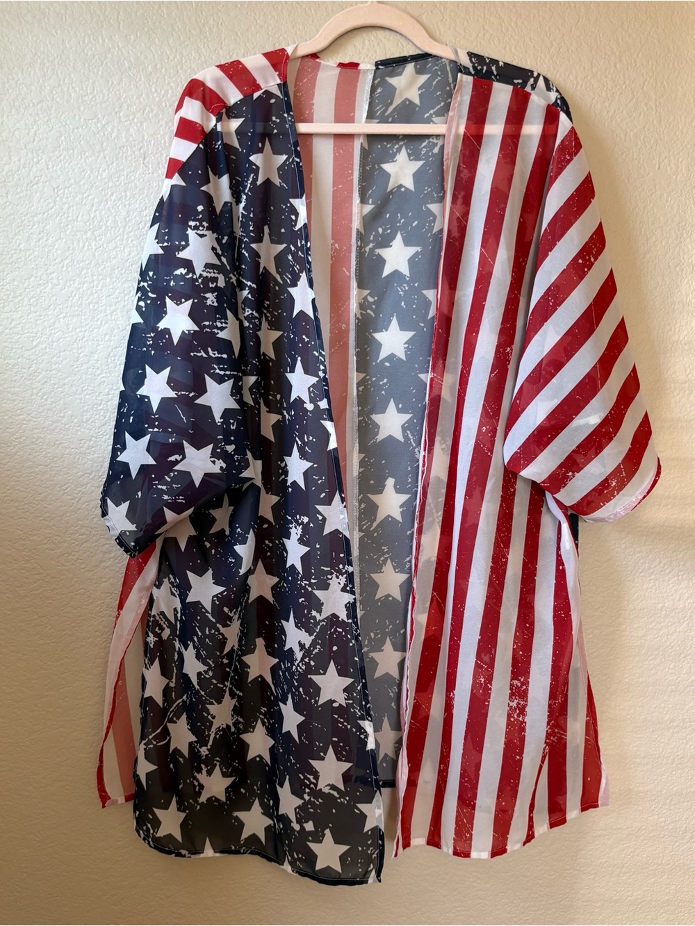 American Flag Kimono Cardigan Womens 2XL Plus Size Patriotic USA Cover Up